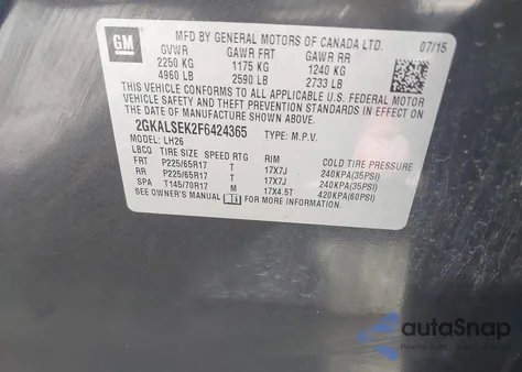 2015 GMC Terrain Slt-1 z USA, uszkodzony, nr VIN 2GKALSEK2F6424365